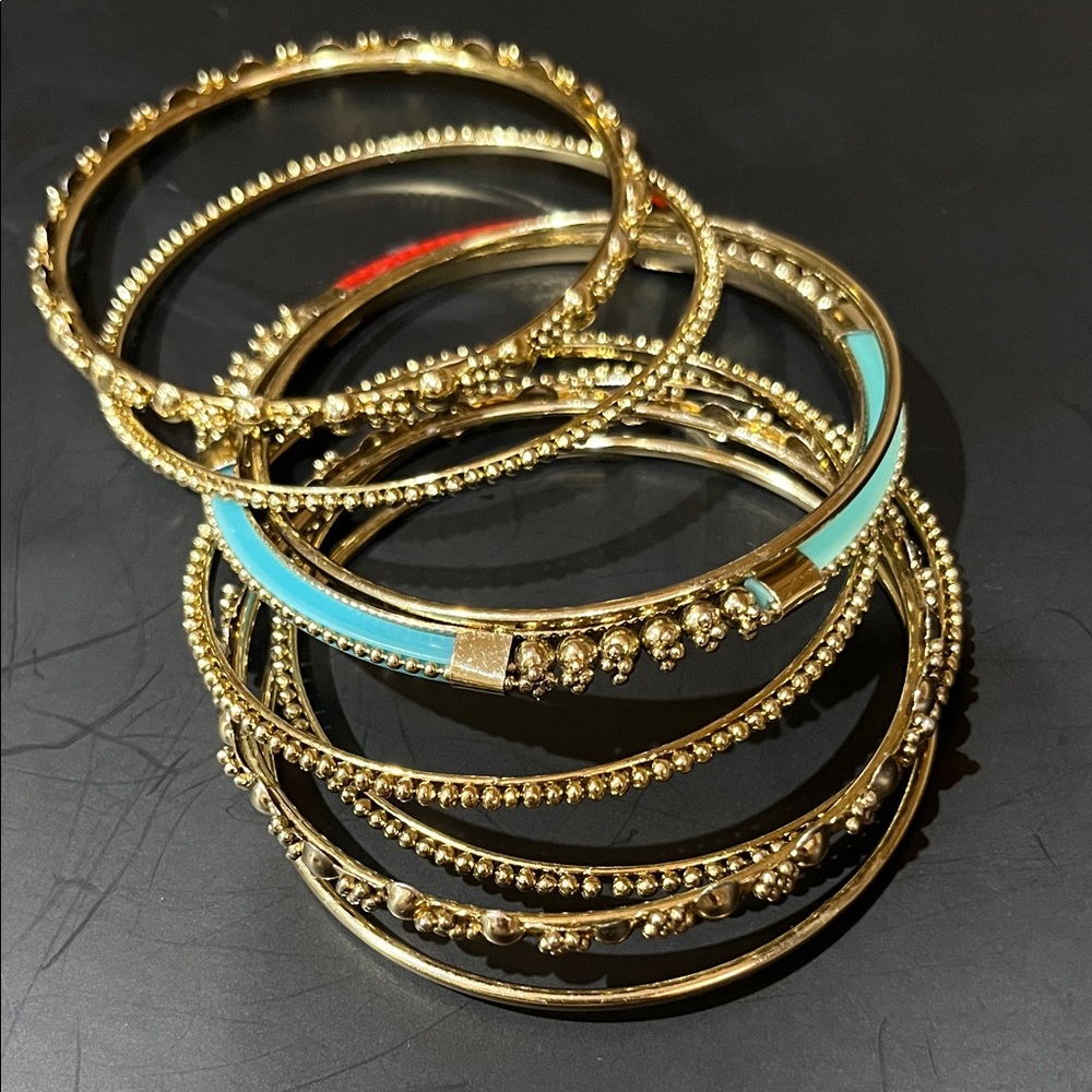 Vintage Elegant Gold and Blue Bangle Set